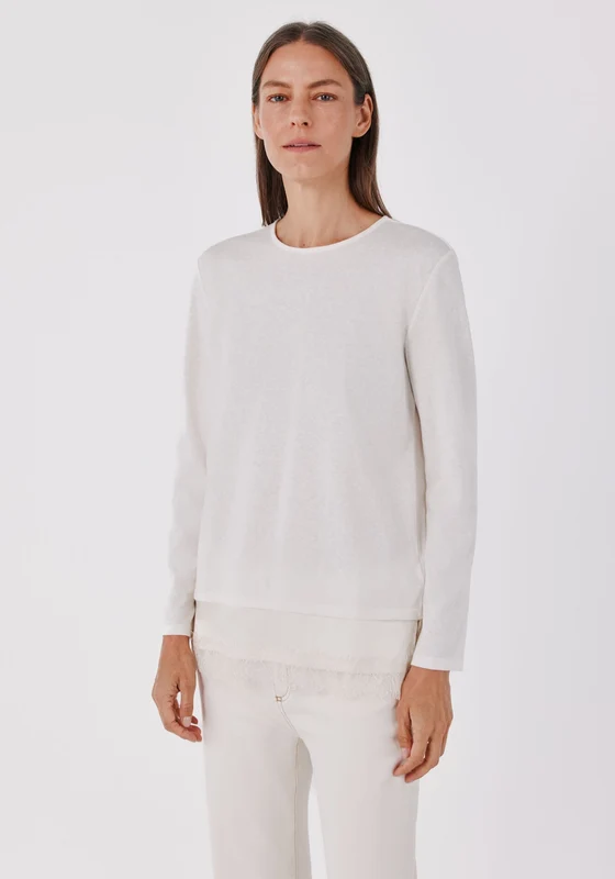 Lace Panel Long Sleeve Top - Ivory Ivory / XL