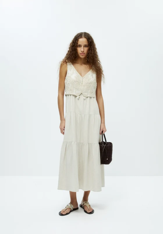 Sleeveless Waistcoat Dress - Beige Beige / S