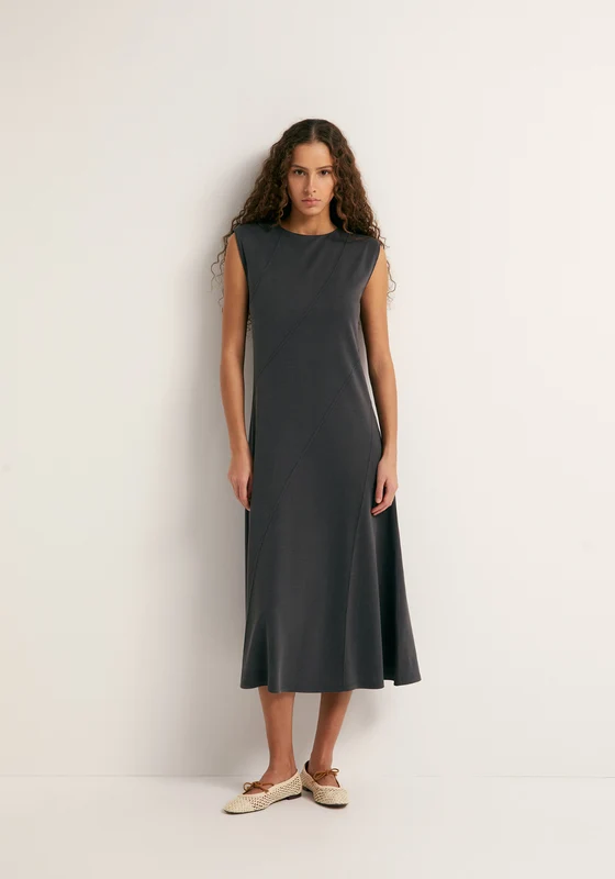 Loose Cupro Dress - Grey Lead / S