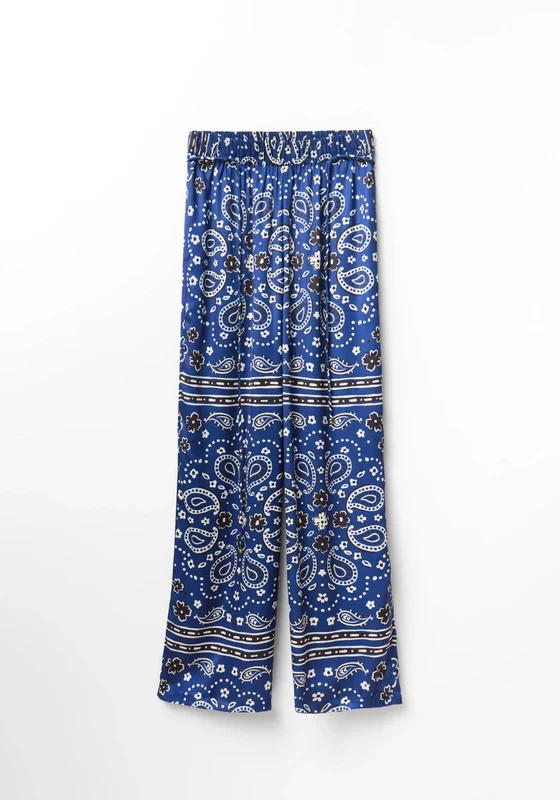 Scarf-Print Trousers - Blue Navy / L