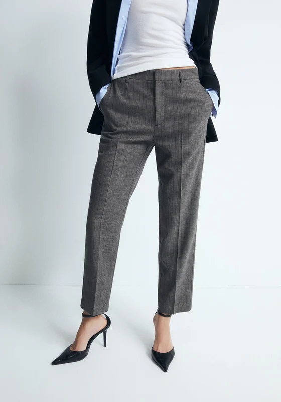Straight Print Trousers - Grey Medium Grey / 36