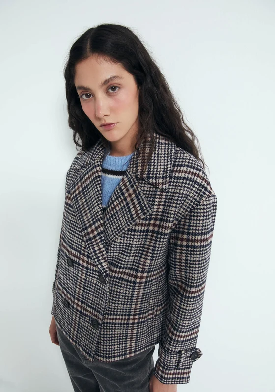 Check Short Coat - Red Burgundy / S