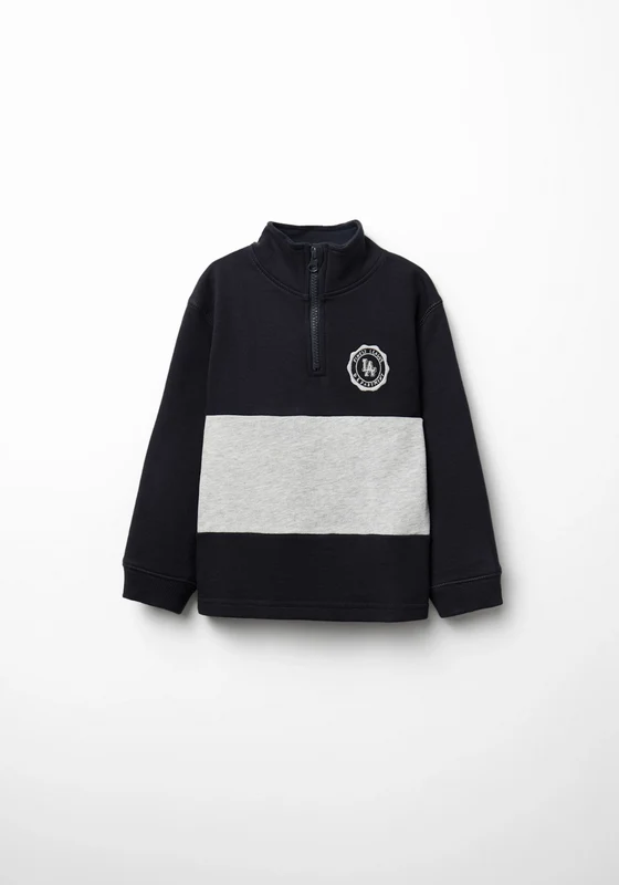 Zip Neck Contrast- Stripe Sweatshirt - Blue Navy Blue / 4