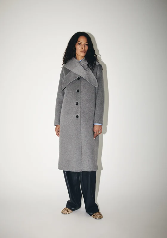 Handmade Scarf Detail Coat - Grey Medium Grey / M