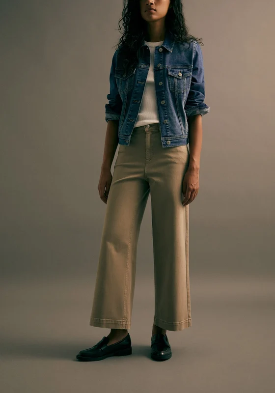 High Rise Culotte Jeans - Beige Beige / 38