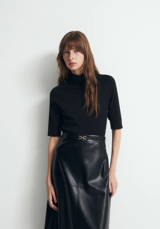Elbow Sleeve Mock Neck Sweater - Black Black / L