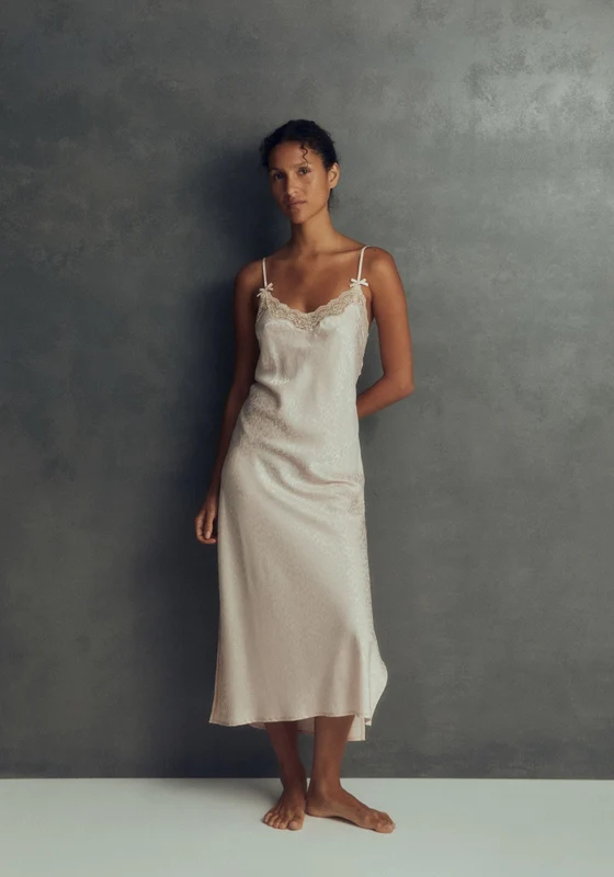 Long Lace Detail Nightdress - Pink Pale Pink / S