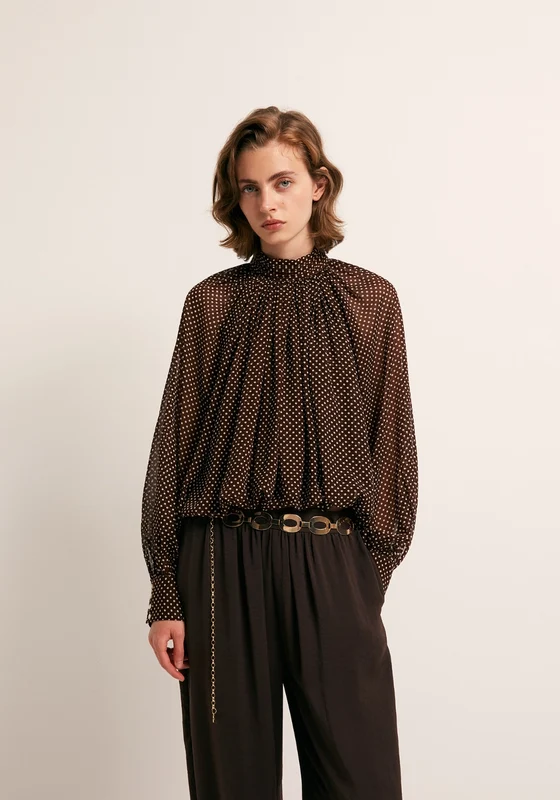 Bubble Hem Polka Dot Top - Brown Chocolate / XL
