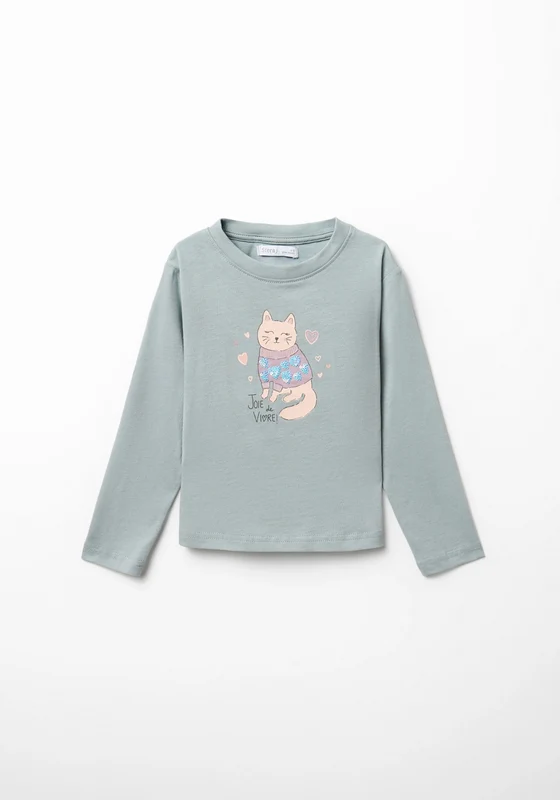 Kitten Print Long Sleeve T-Shirt - Blue Blue / 13