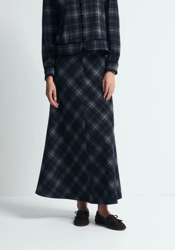 Check Scarf Skirt - Blue Navy / S