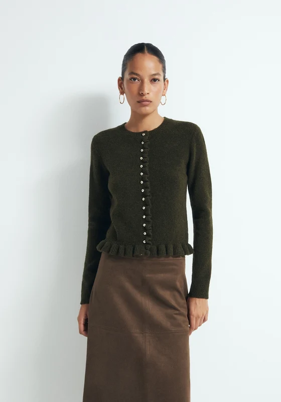 Ruffle Trim Cardigan - Kakhi Kakhi / M