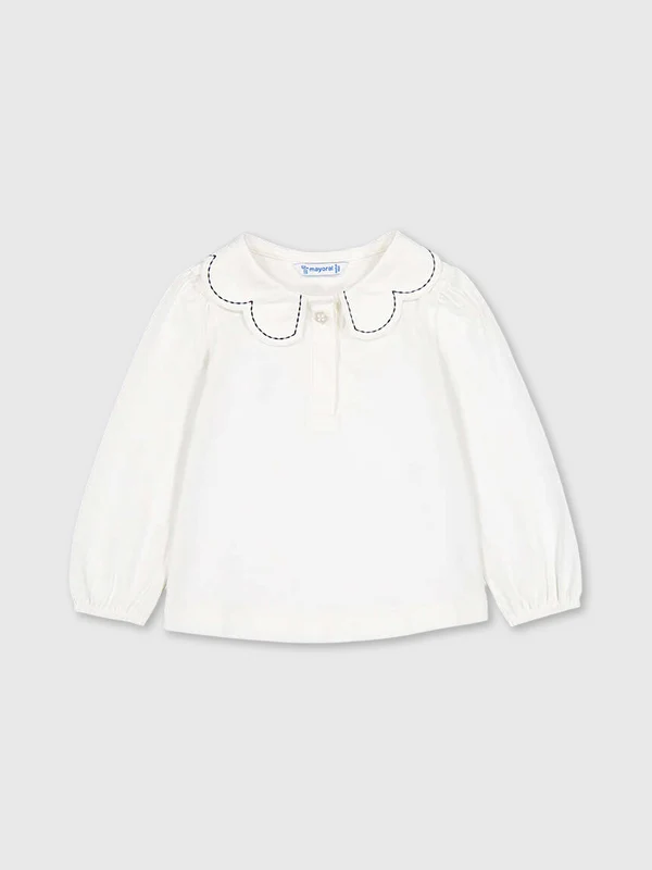 Mayoral Baby Girls' Long Sleeve Wave Collar Polo 12M / NATUR-NAVY