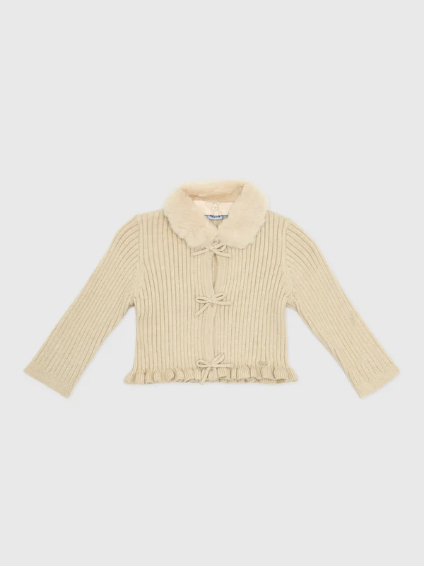 Mayoral Baby Girls' Faux Fur Collar Cardigan 12M / H. MILK