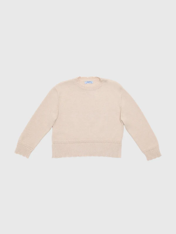 Mayoral Girls' Smooth Knit Sweater 4 / BEIGE VIGO