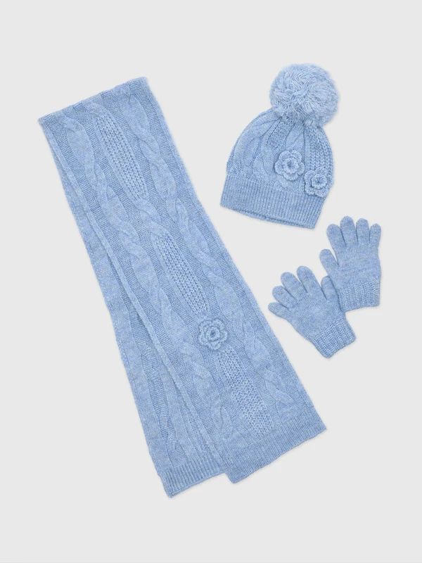 Mayoral Girls' 3D Flower Winter Set 8 / SKY MIX
