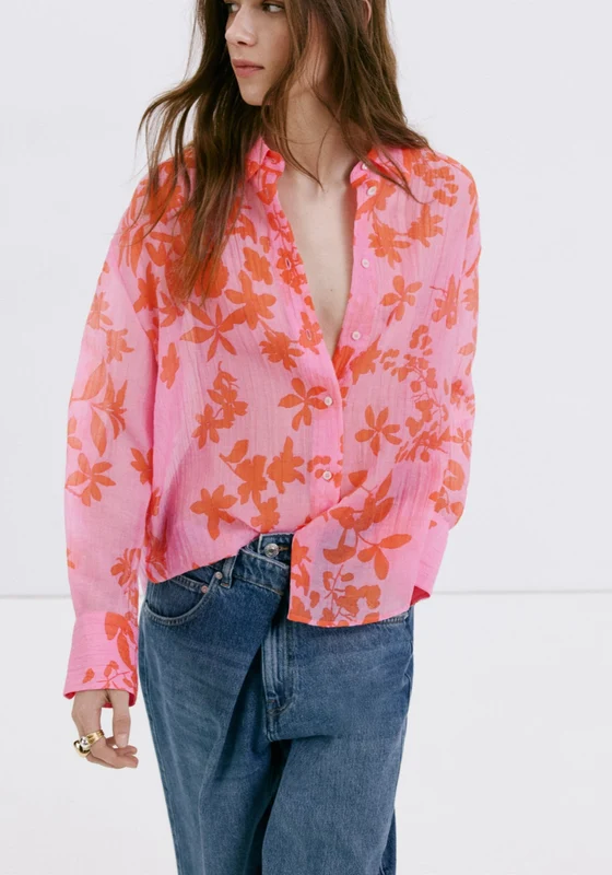 Floral Print Lyocell Shirt - Pink Pink / L
