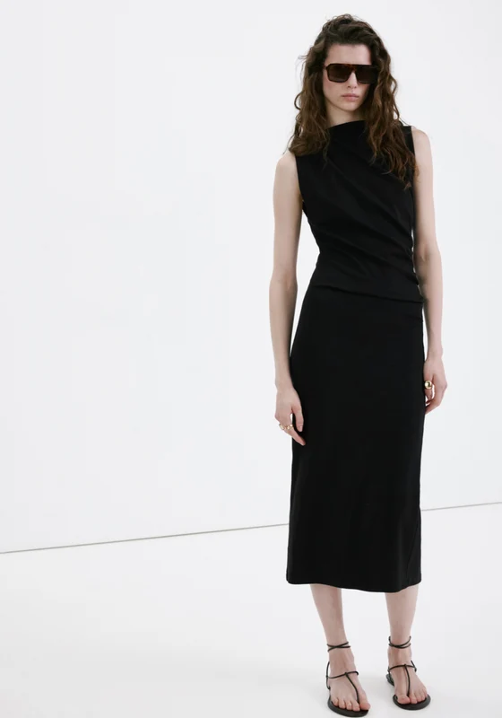 Long Draped Dress - Black Black / XL