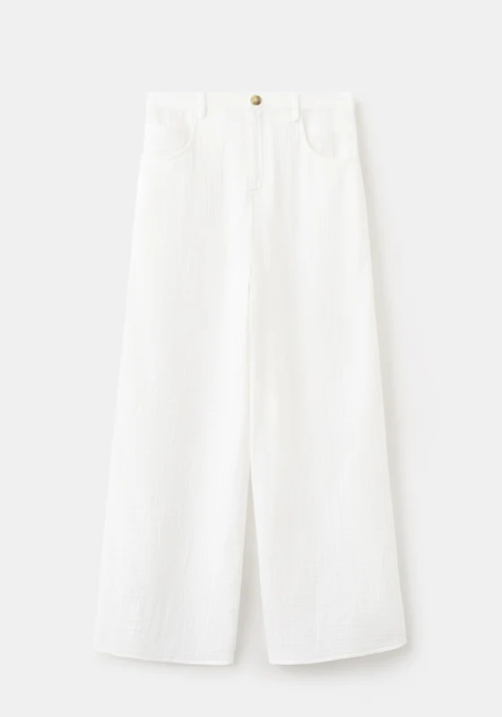 Straight-Leg Crinkle Trousers With A Mid-Rise - White White / 40