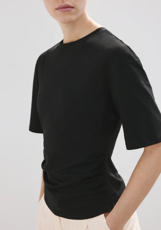 Cotton t-shirt with pucker detail - Black Black / XL