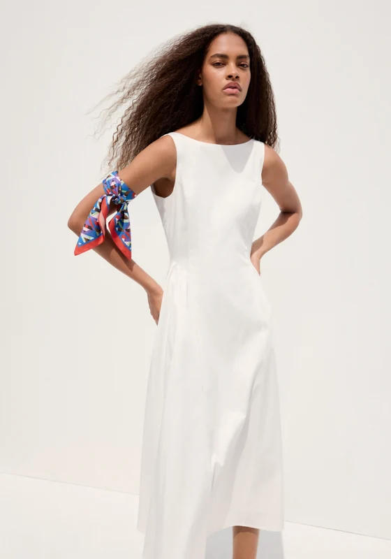 Boat Neck Ruched Dress - White White / XL