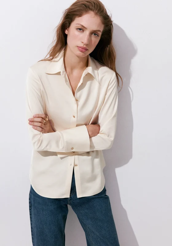 Flowy Satin Finish Shirt - Cream Cream / XS