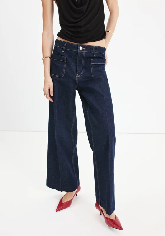 High Waisted Wide Leg Jeans - Denim Blue Open Blue / 40