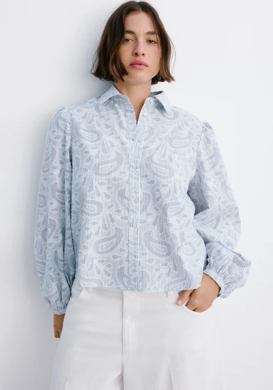 Striped Shirt With Embroidered Details - Blue Light Blue / XS