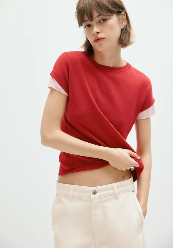 Cotton Short Sleeve T-Shirt - Red Red / XS