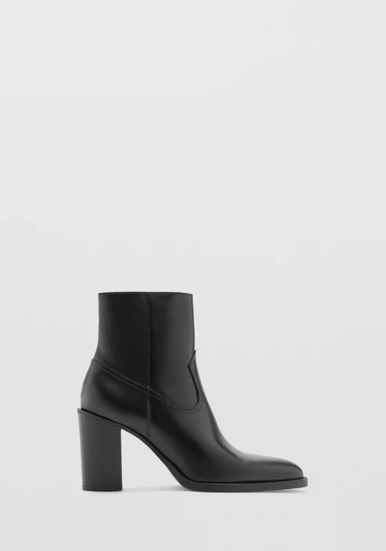 Pointed Toe Leather Ankle Boots With Heels - Black Black / 39