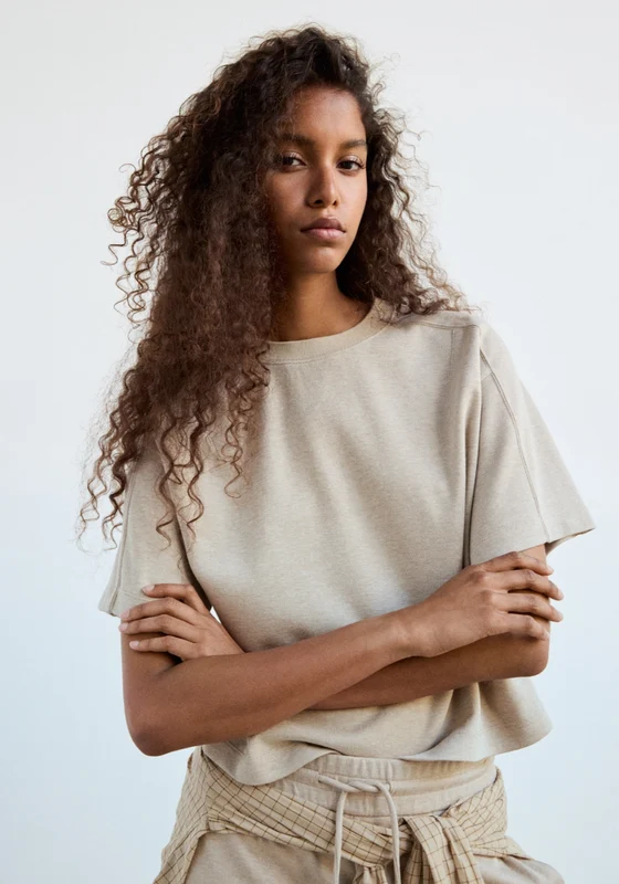 T-Shirt With Seam Detail - Beige Beige / XS