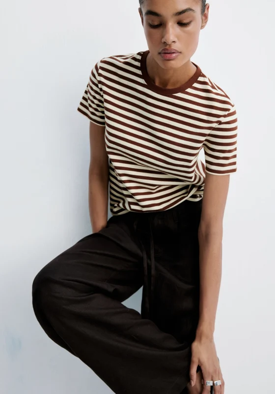 Striped Cotton T-Shirt - Brown Brown / M