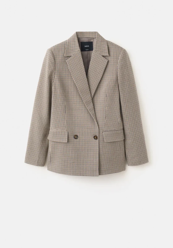 Double Breasted Micro Houndstooth Jacket - Brown Brown / M