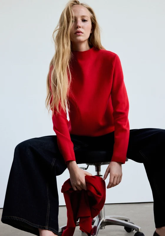 Knitted Sweater With Perkins Neck - Red Red / L
