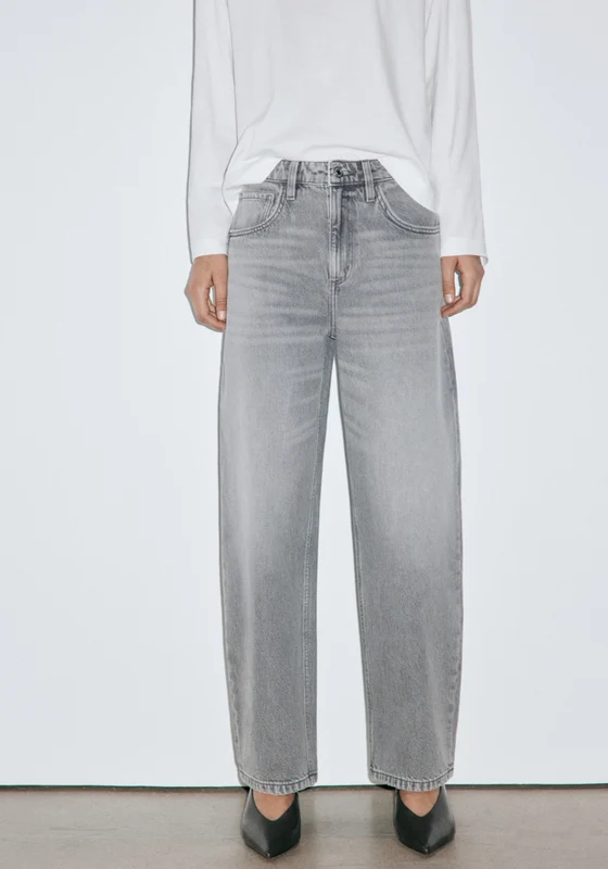 Mid Rise Balloon Jeans - Denim Grey Open Gray / 36