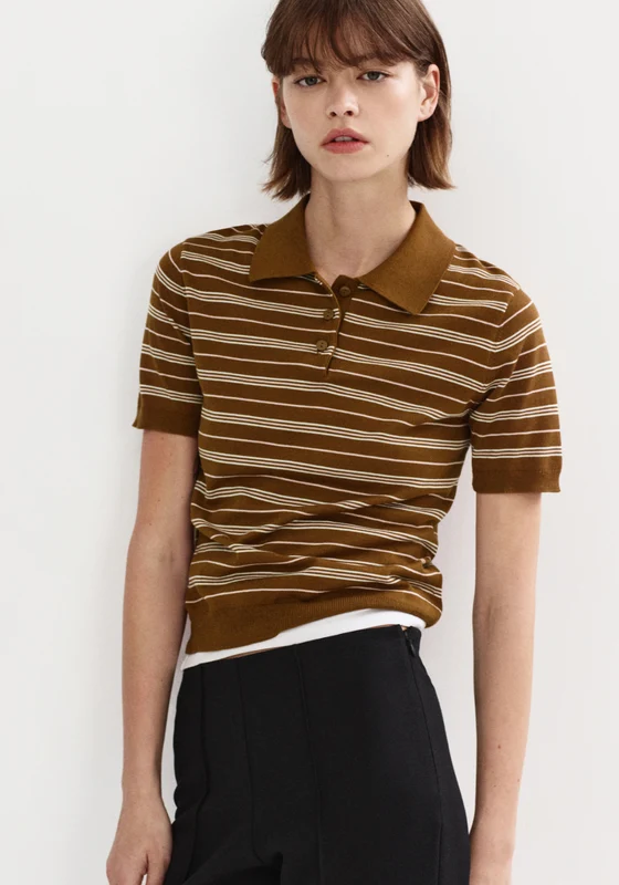 Knitted Polo Neck Sweater - Brown Brown / XS