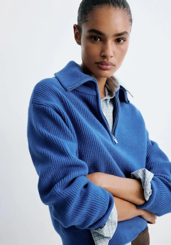 Sweater With Contrasting Zip Collar - Blue Blue / M