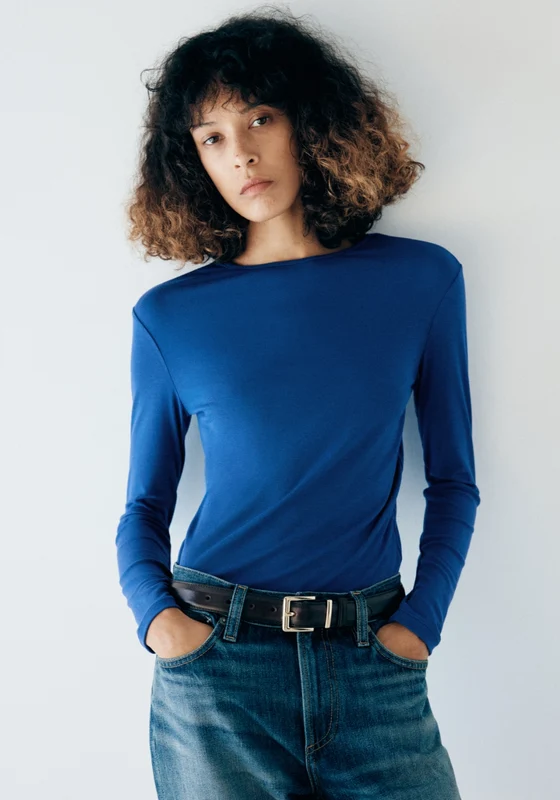 Long Sleeved Fitted T-Shirt - Blue Blue / XL