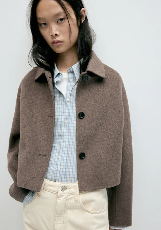 Wool Blend Lapel Jacket - Brown Brown / XL