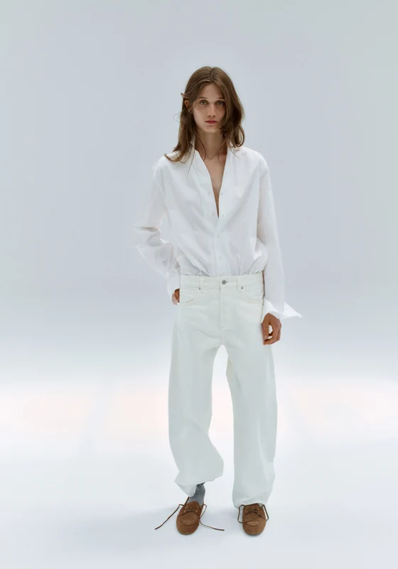 Mid Rise Balloon Jeans - Cream Cream / 38