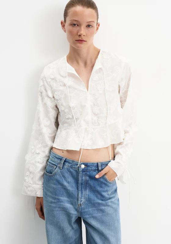 Cotton Blouse With Floral Embroidery - White White / M