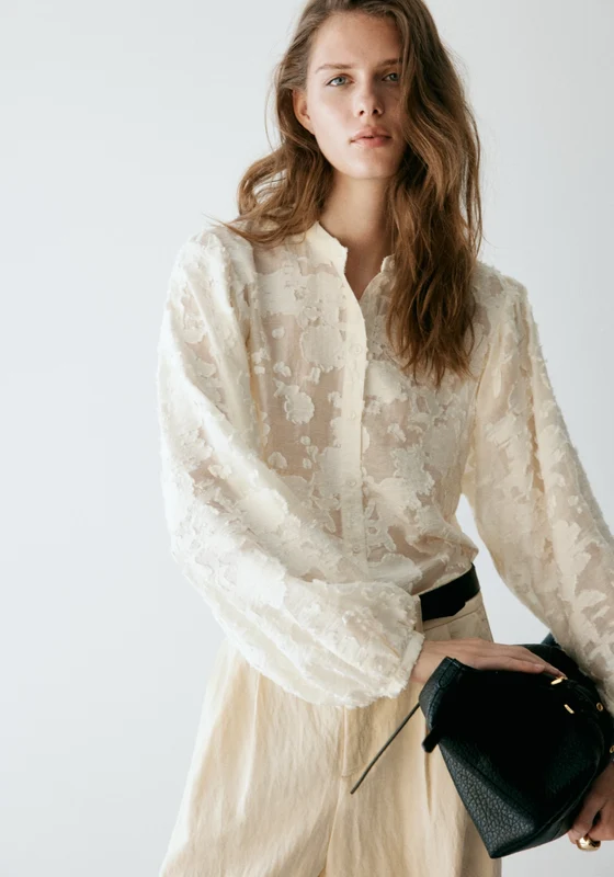 Lyocell Blouse With Embroidered Details - Cream Cream / S