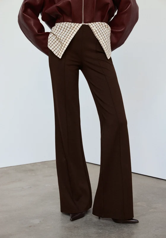 Straight Leg Leggings With Seams - Brown Brown / XL