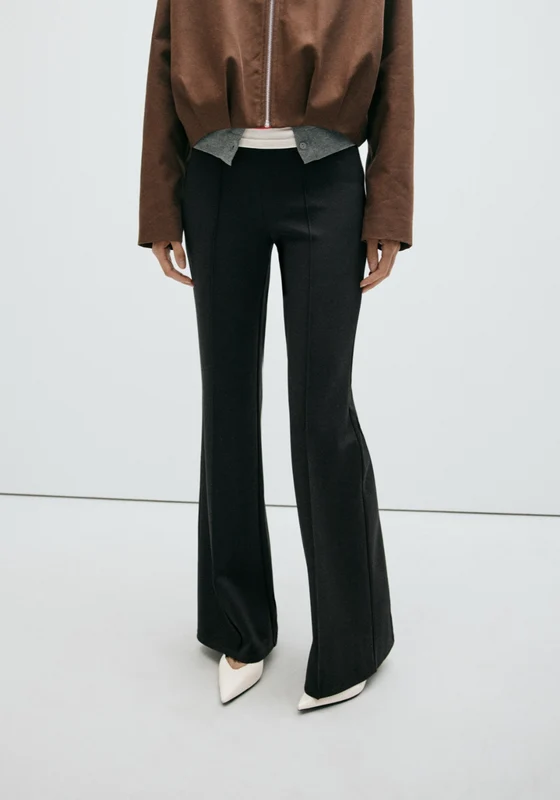Straight Leg Leggings With Seams - Black Black / XL