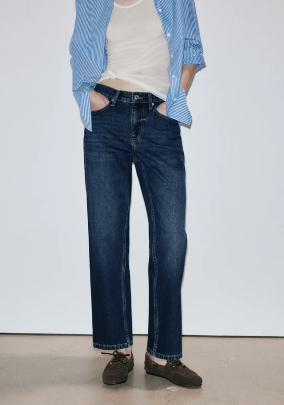 Mid Rise Crop Straight Jeans - Denim Blue Open Blue / 44