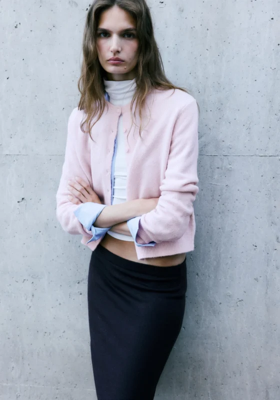 Knitted Cardigan With Bandana Scarf - Pink Pink / XL