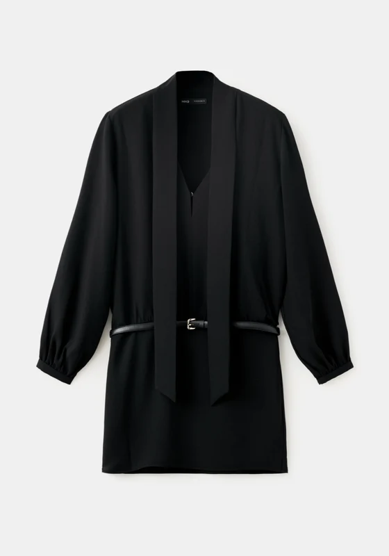 Dress with Scarf - Black Black / XS