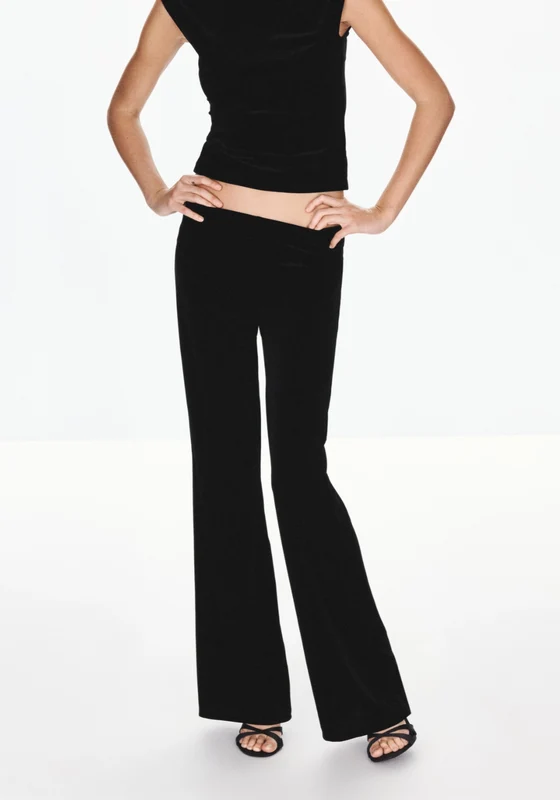 Velvet Flare Trousers - Black Black / L