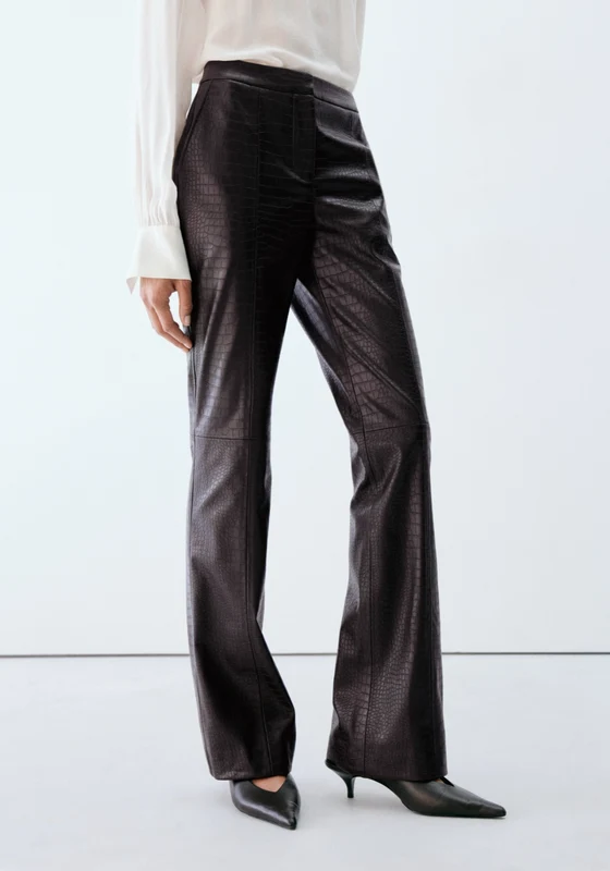 Crocodile Effect Trousers - Brown Dark Brown / 38