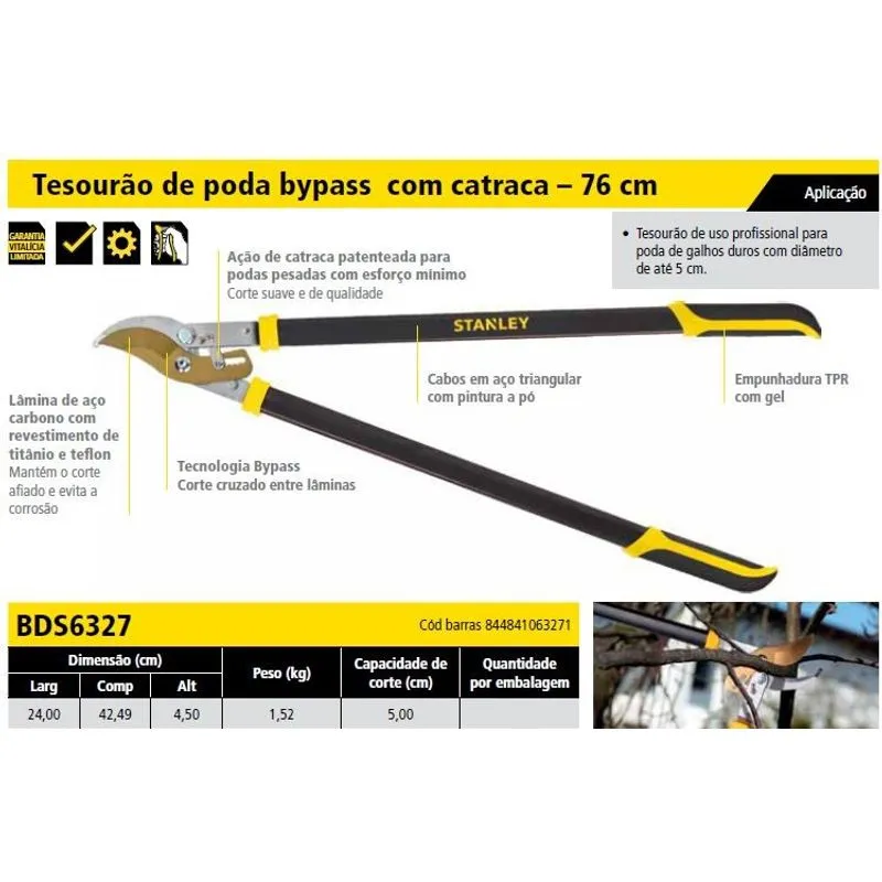 Tesourão Professional de Poda ByPass com Catraca ¿ Stanley