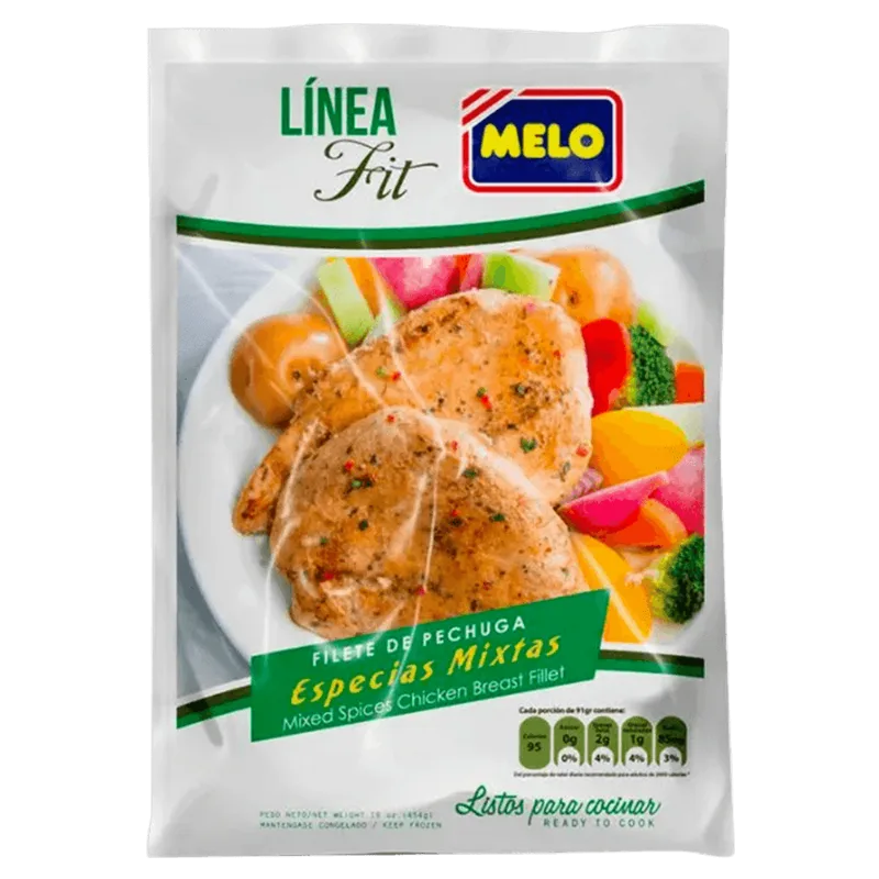 Filete de Pechuga Especias Mixtas Línea Fit Melo|454g Filete de Pechuga Especias Mixtas Melo 454g